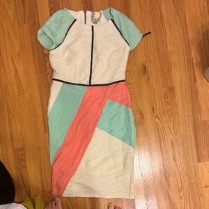 Anthropologie Maeve Colorblock Dress in Cream, Coral, and Mint